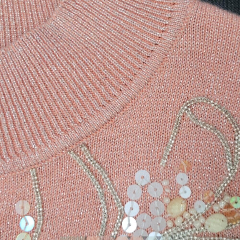 Alfred Dunner Sequined Mock Neck Sweater in Metallic Light Coral - Picture 2 of 5